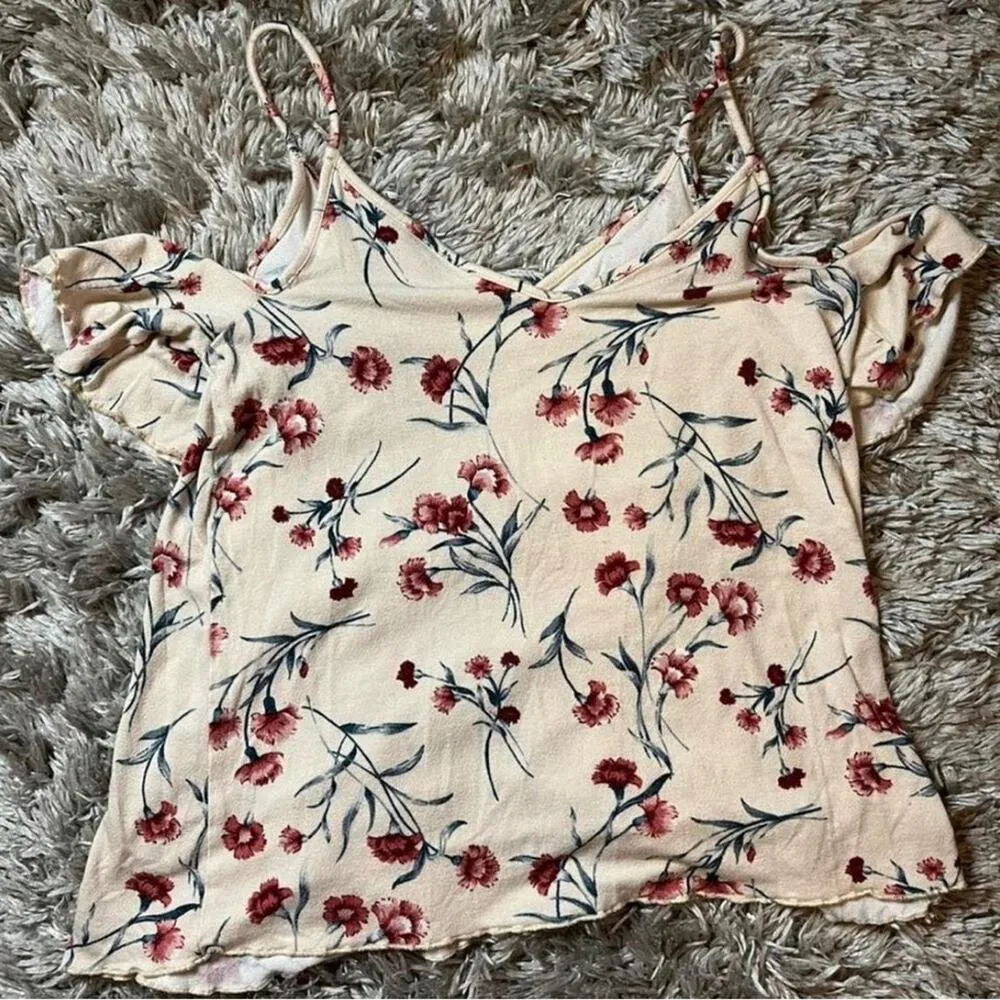 American Eagle Outfitters Floral Cold Shoulder Top Romantic Date Size Small - Image 5