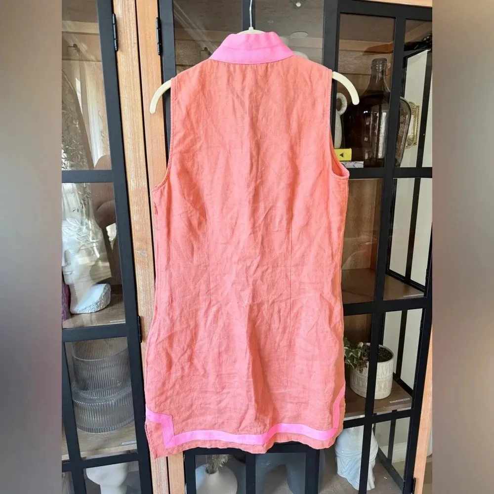 Sail To Sable Classic linen dress coral sleeveless shift tunic neon mini resort - Image 6