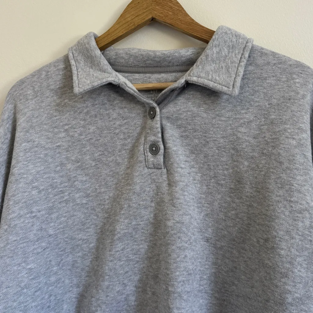 Aerie Polo Sweatshirt Size Small Oversized Gray Fleece of Mind - Image 4