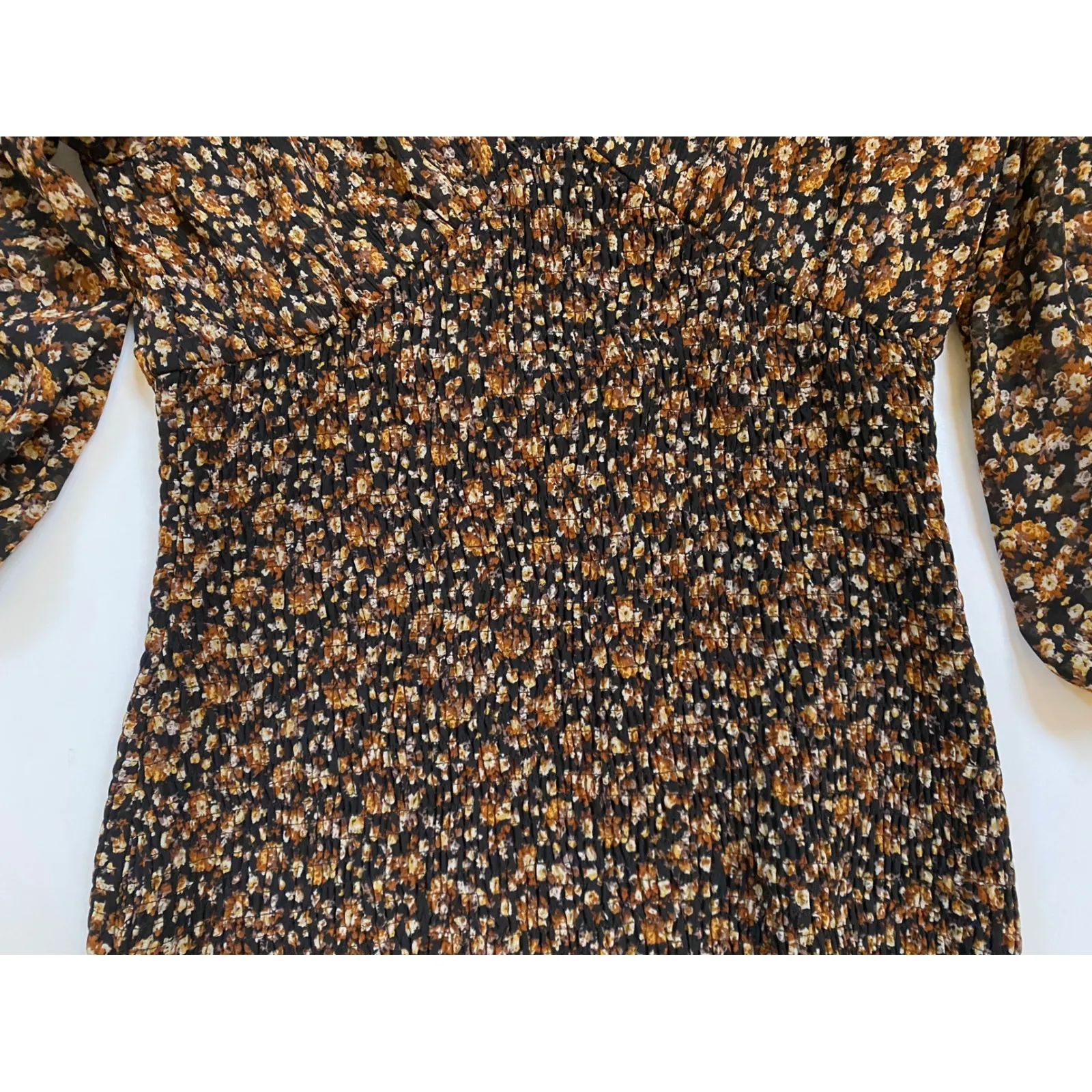 Skies are Blue Women's Ditsy Floral Brown/Black Coquette Mini Smocked Dress - M - Image 9