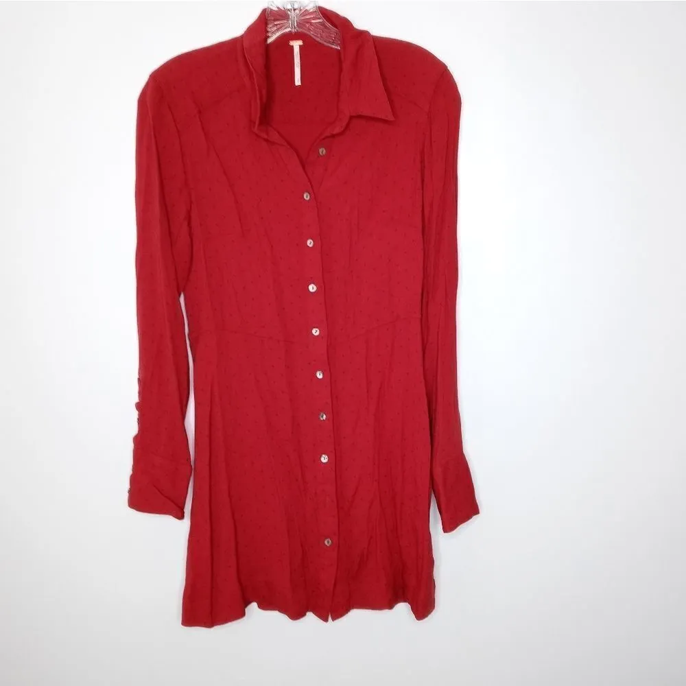 Free People Women's Red This Town Printed Shirt Dress - Image 3