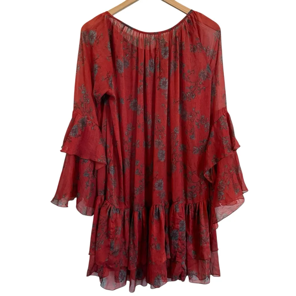 Free People Red Sunsetter Sheer Flowy Dress Sz L - Image 8