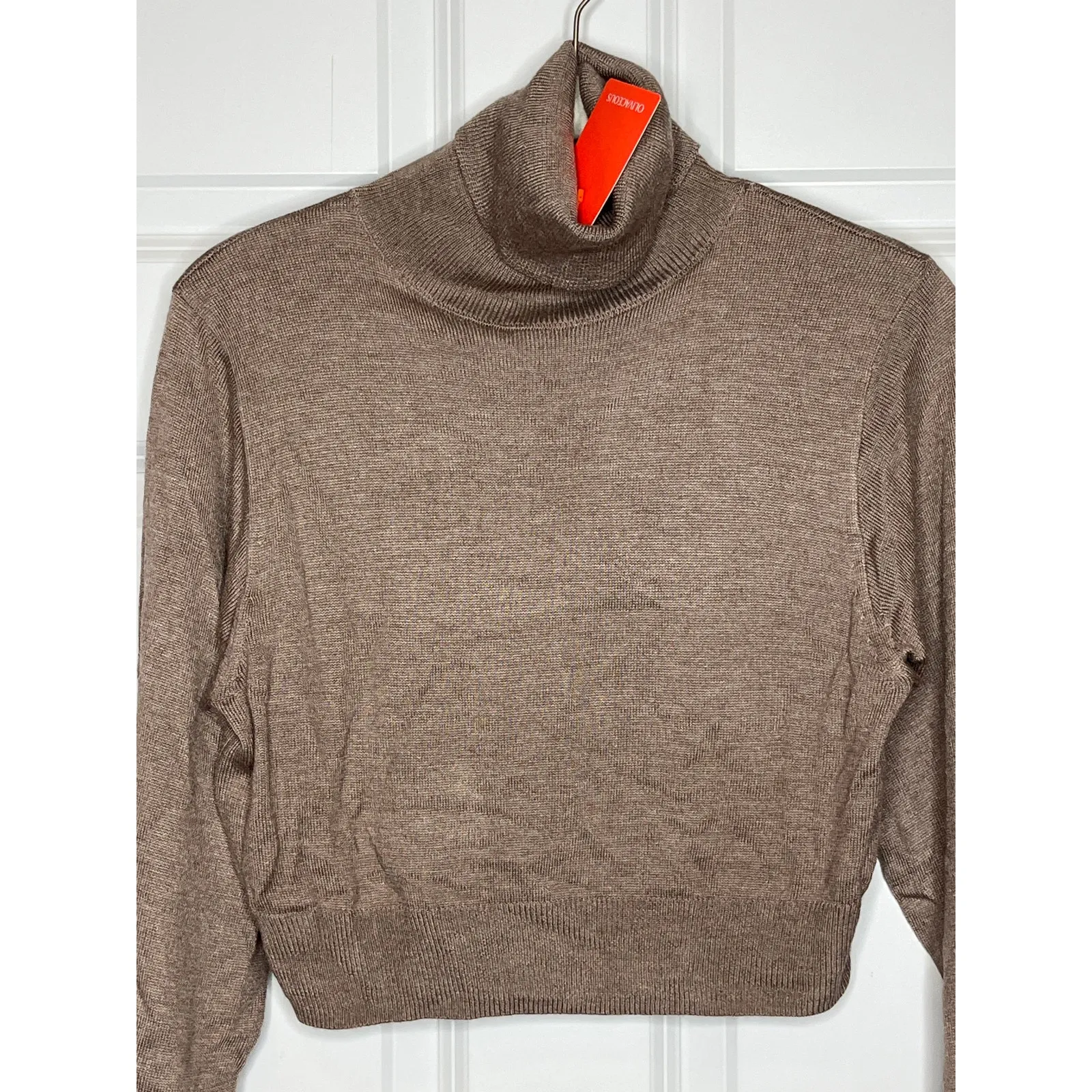 Olivaceous NEW Small WOOL Blend Tan Brown Turtleneck Sweater - Image 3