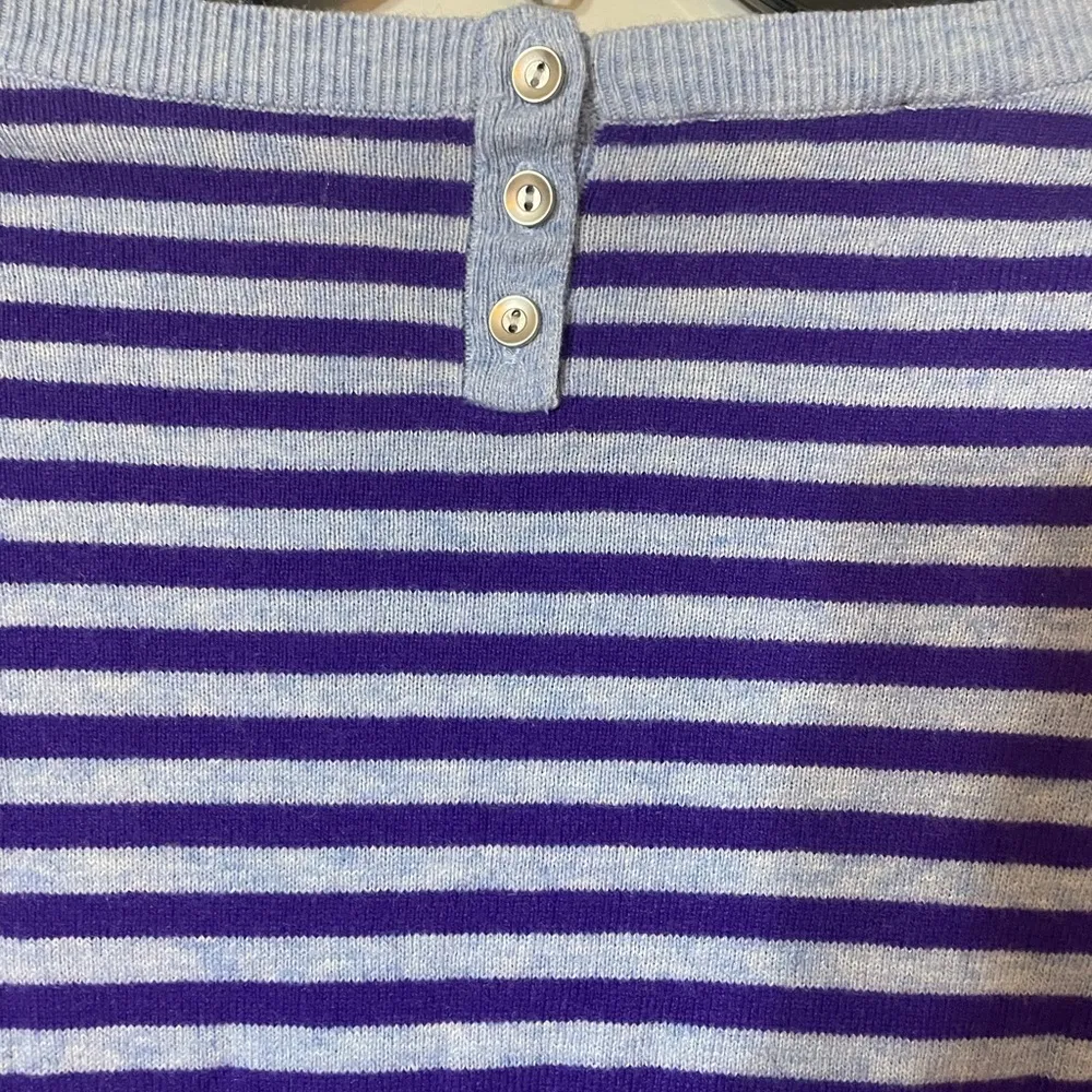 Talbots Striped Tulip Sleeve Lambswool Sweater Size Small Blue Purple EUC - Image 6