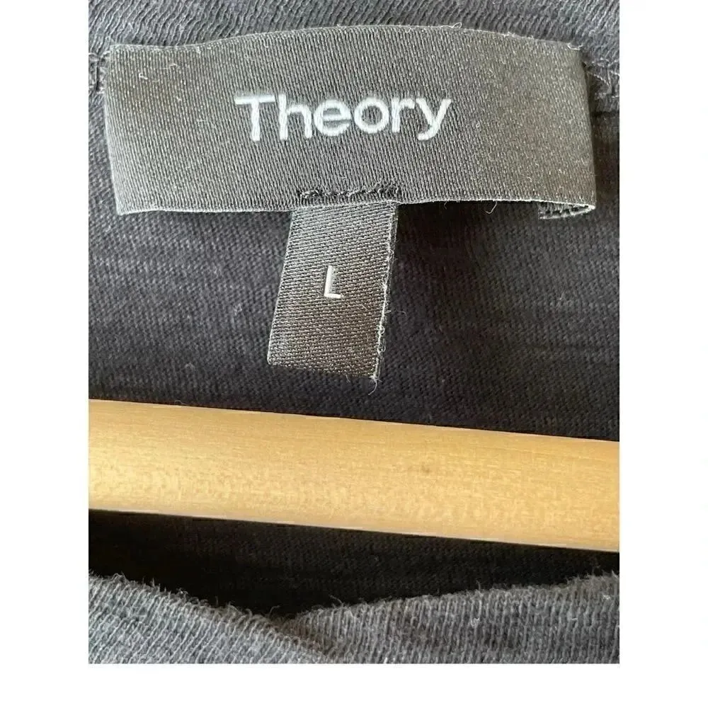 Theory Black Womens Cropped Crewneck Short Sleeves T-Shirt SZ L - Image 6