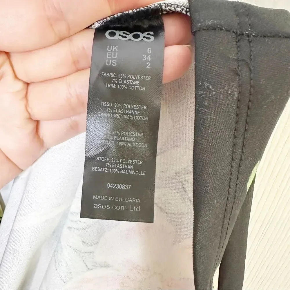 ASOS Sleeveless Black Floral Scuba Skater Dress Low Back Midi Dress UK6 US2‎ - Image 6