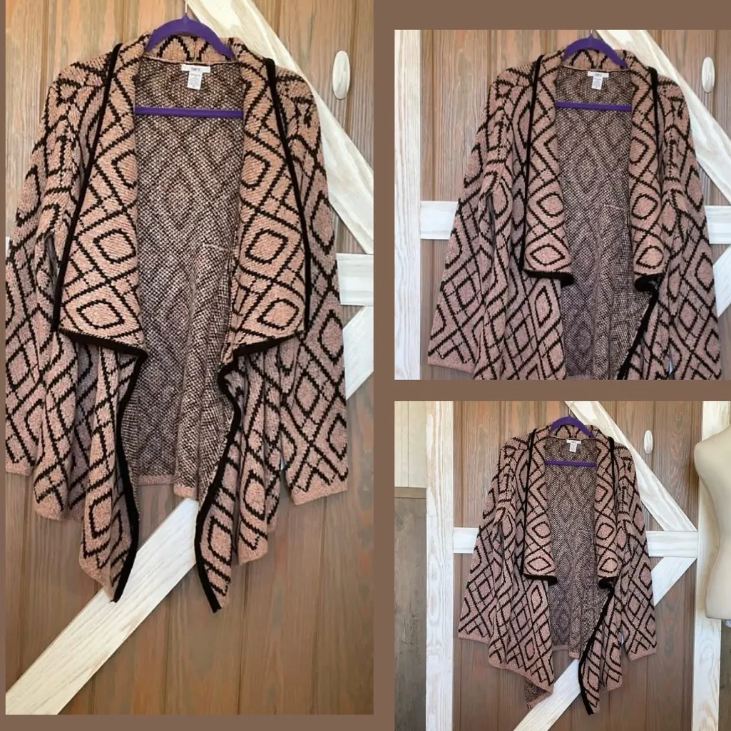 Bar III Geometric Patterned Open Front Pink/Black Coat Sweater SIZE XL, EUC - Image 2