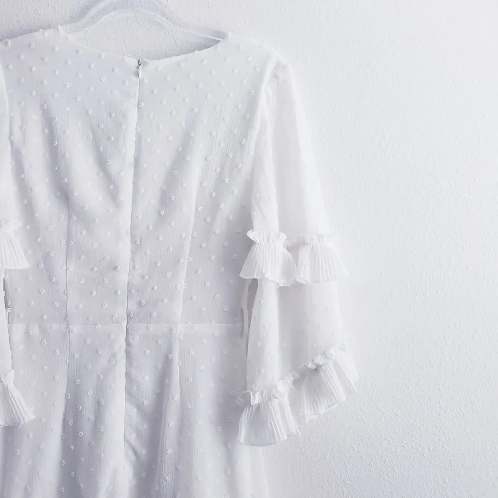 Saints + Secrets Swiss Dot Ruffle Belle Sleeve Mini Dress - Image 7