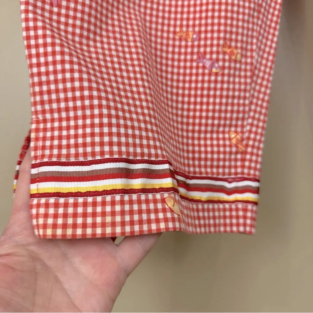 Vintage Spartelle Red White Gingham Fish Embroidered Ribbon Trim Capri Pants M Size M - Image 3