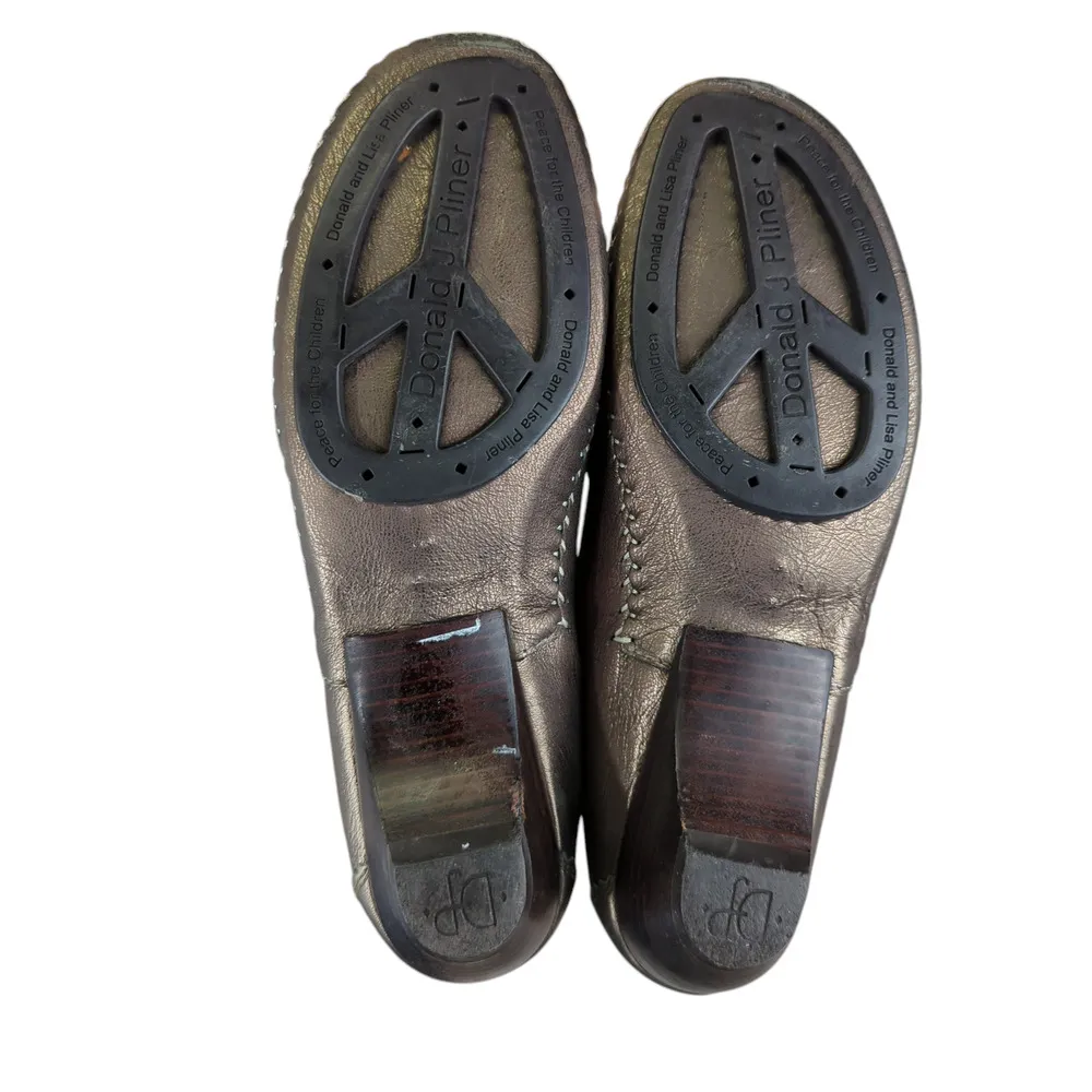 Donald Pliner Petra Bronze Metallic Loafers Leather Women's 8 Wooden Heels Wedge Gold - Image 7