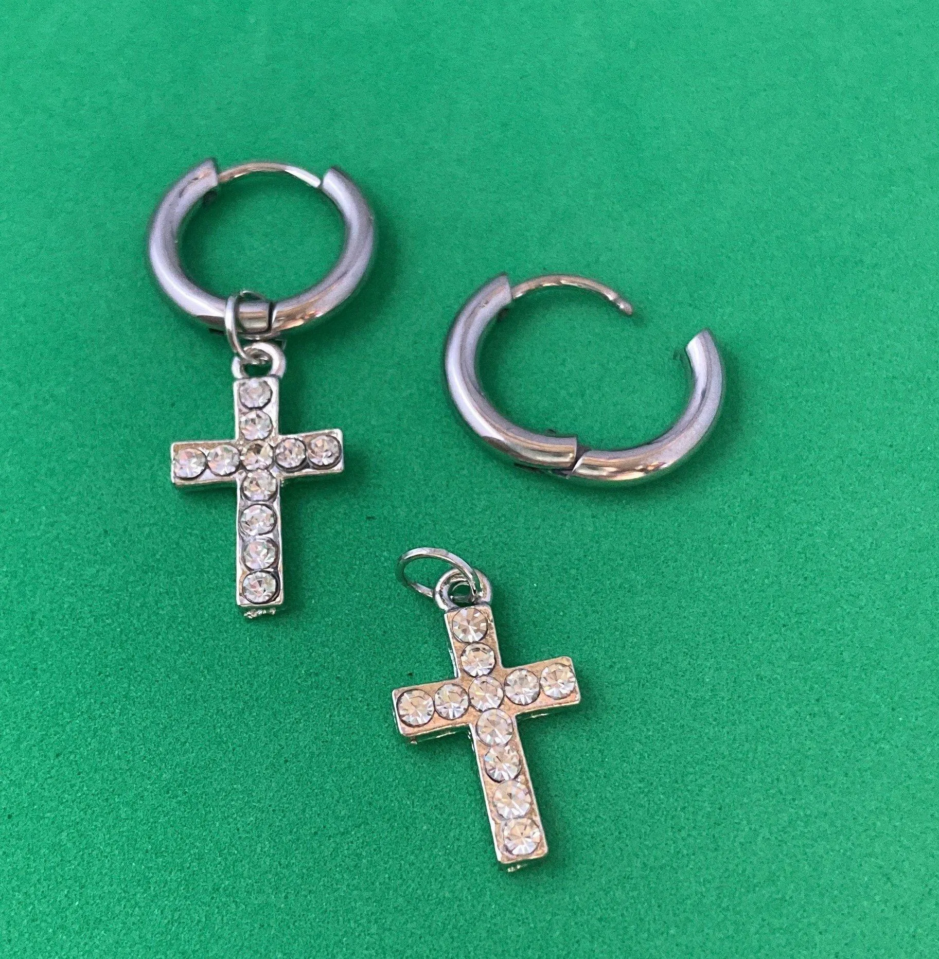 925 Silver Plated Cross Dangle Drop Earrings for Men Women,Cross Earrings,Hoop Earrings,Punk Hip Hop Earrings - Image 4