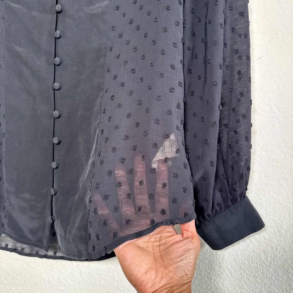 L’AGENCE Fallon Black Swiss Dot Silk Button Down Blouse NWT Small - Image 7