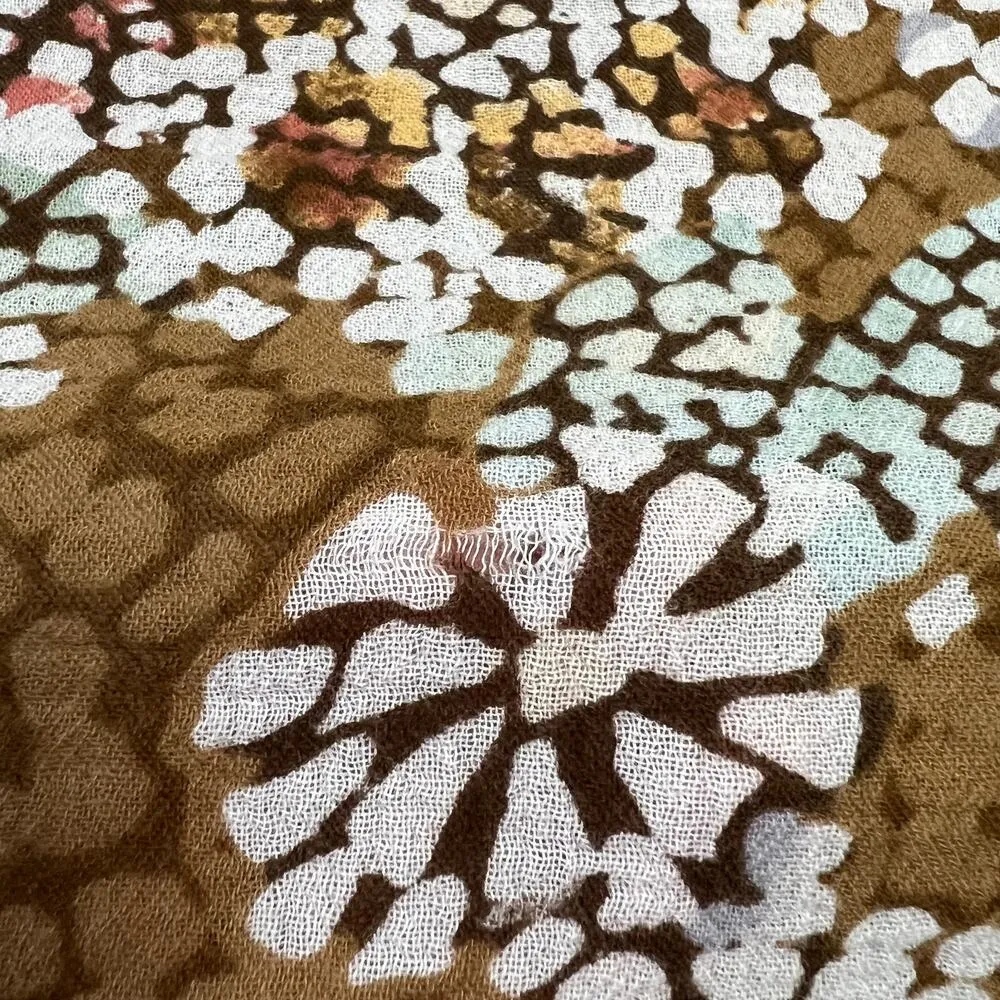 Lemon Grass Studio Square Neck Button Up Shirt Size XL Floral/Geometric Print Brown - Image 8