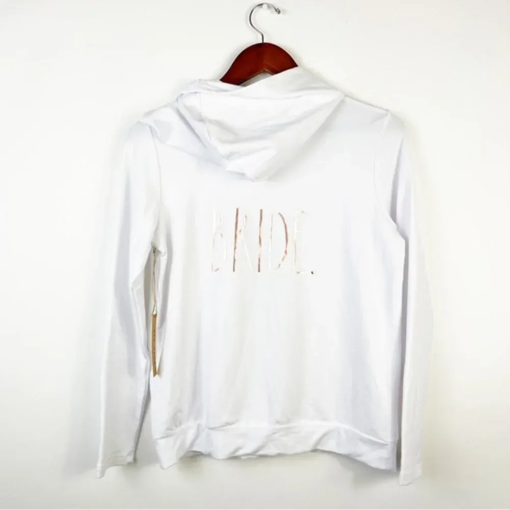RAE DUNN Soft White Lightweight "BRIDE" Zippered Hoodie Sweatshirt XS‎ - Image 4