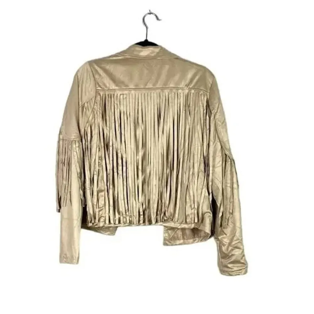 NWT Soft Faux Western Fringe Suede Open Style Lined Jacket Coat L Cream #2862 - Image 5