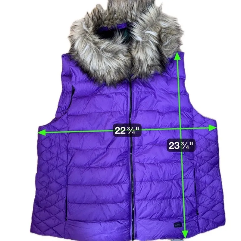 LRL Lauren Ralph Lauren Purple Down Puffer Vest Faux Fur Collar 2X - Image 8