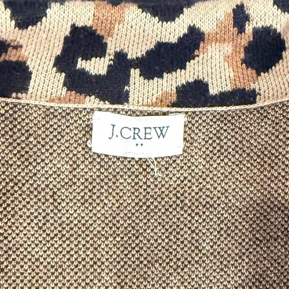 J. Crew Leopard Print Knit Blazer Cardigan Women's Neutral Size large preppy - Image 3