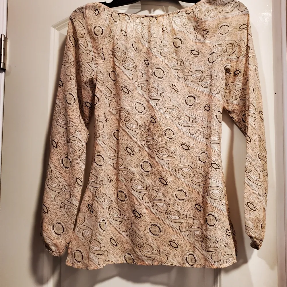 Ann Taylor Loft Sheer Long Sleeve Pink Tan Top 0 - Image 4
