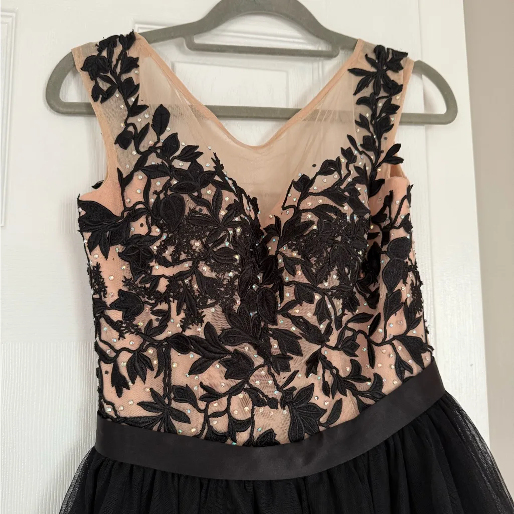 Sherri Hill Black Nude Floral Beaded Tulle Dress Prom Homecoming Wedding Guest - Image 7