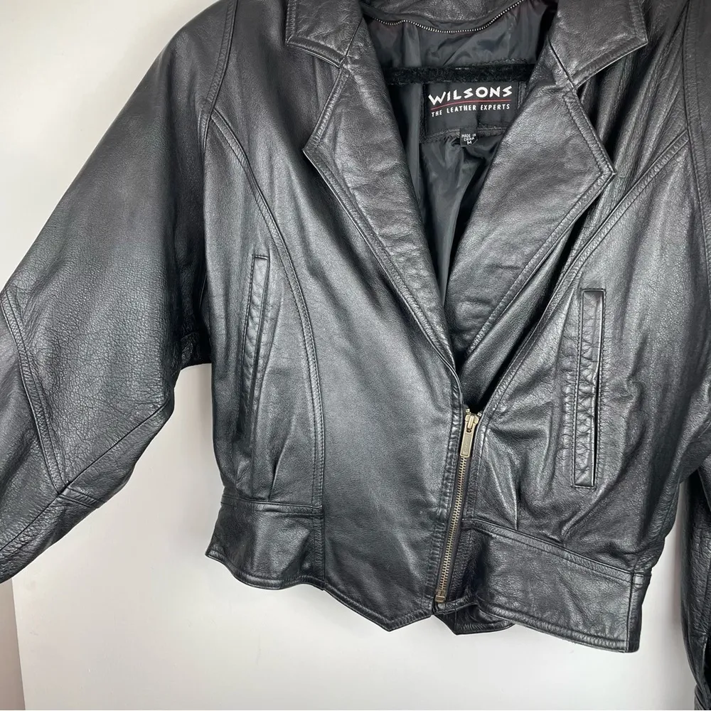 Vtg Y2K Wilson’s Leather Moto Cropped Jacket Sz Medium Biker Asymmetrical - Image 6