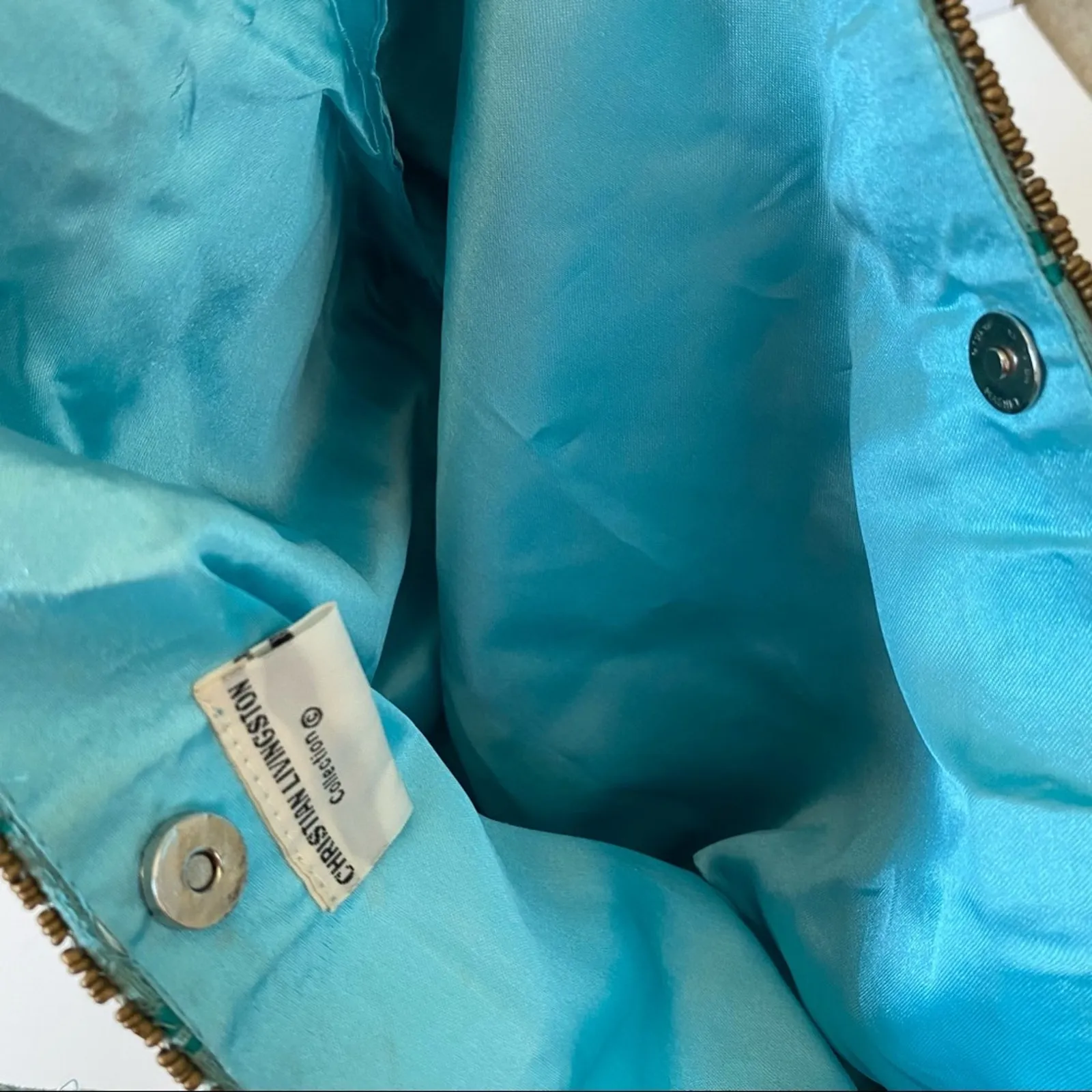 Christian Livingston Collection Beaded Sequin Lace Purse Handbag Blue - Image 8