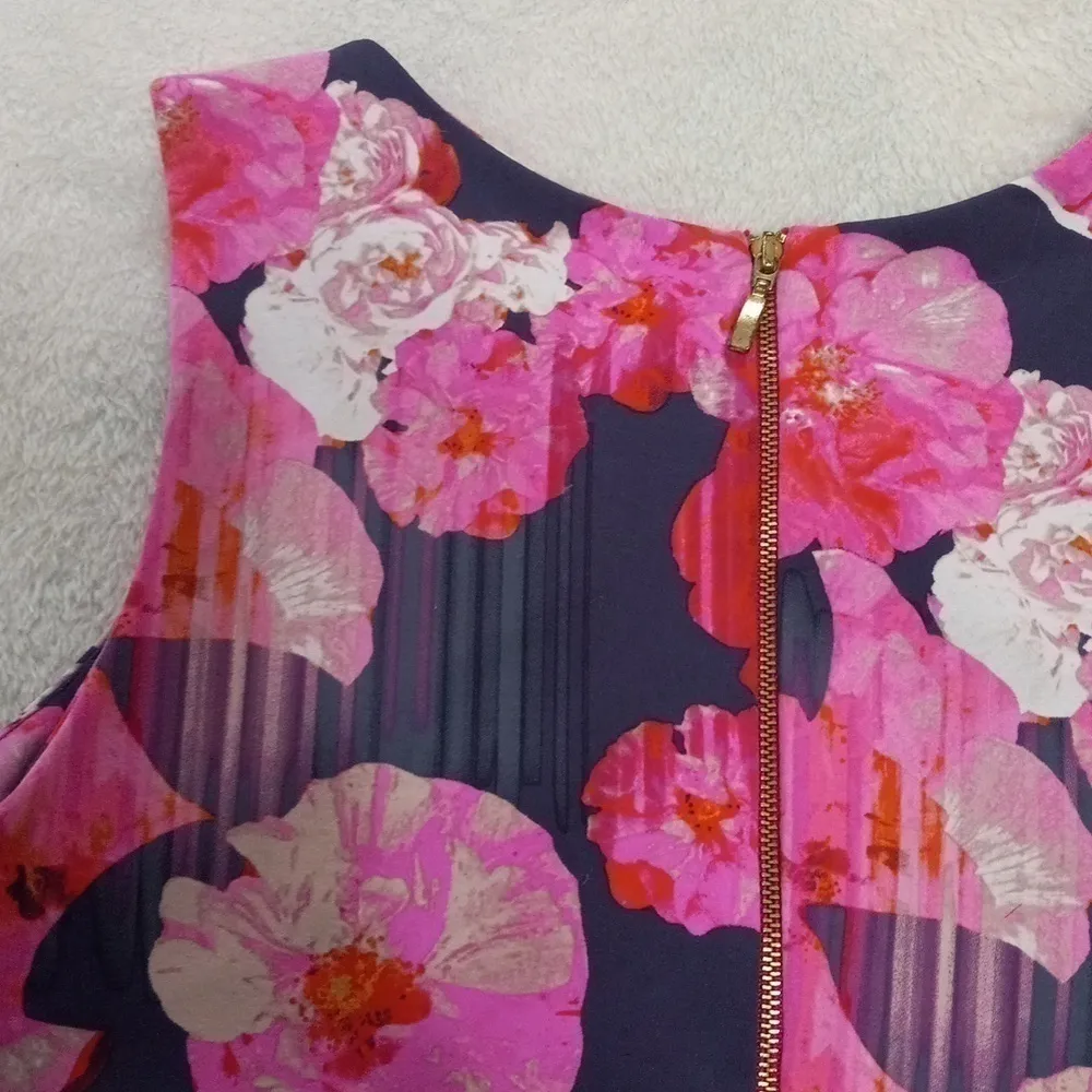 Cynthia Rowley Pink Floral Striped Scuba Bodycon Sleeveless Blouse - Image 7