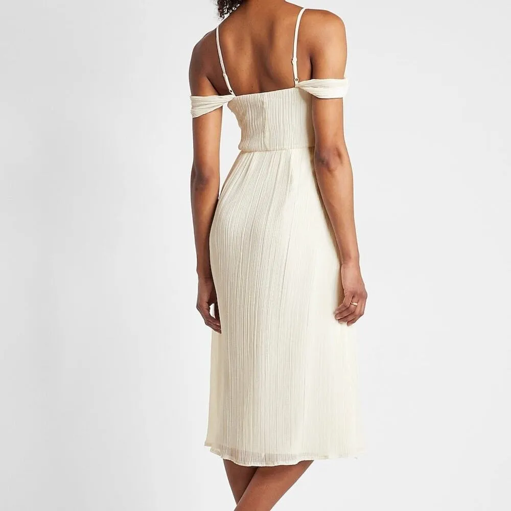 Express Ivory Pleated Chiffon Midi Dress Strappy Peasant Cottagecore Coquette - Image 5
