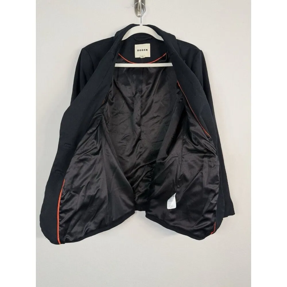 Boden Women’s‎ Black Button Front Lined Blazer Jacket Stretch Size 16 - Image 12