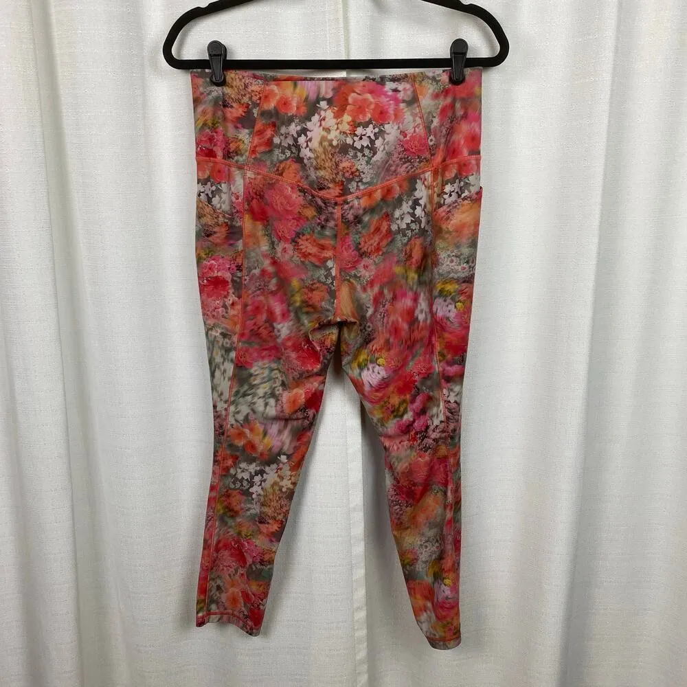 Athleta Pink Floral Renewed Bloom Salutation Stash Pocket 7/8 Leggings Sz.L - Image 12
