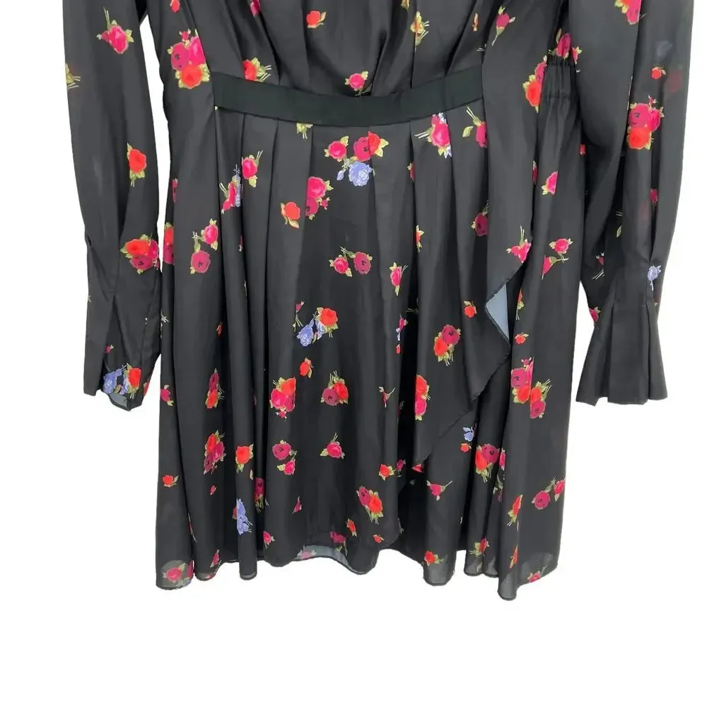 Jason Wu Pleated Rosebud Floral Chiffon Pleat Grosgrain Long Sleeve Dress Size 0 - Image 4
