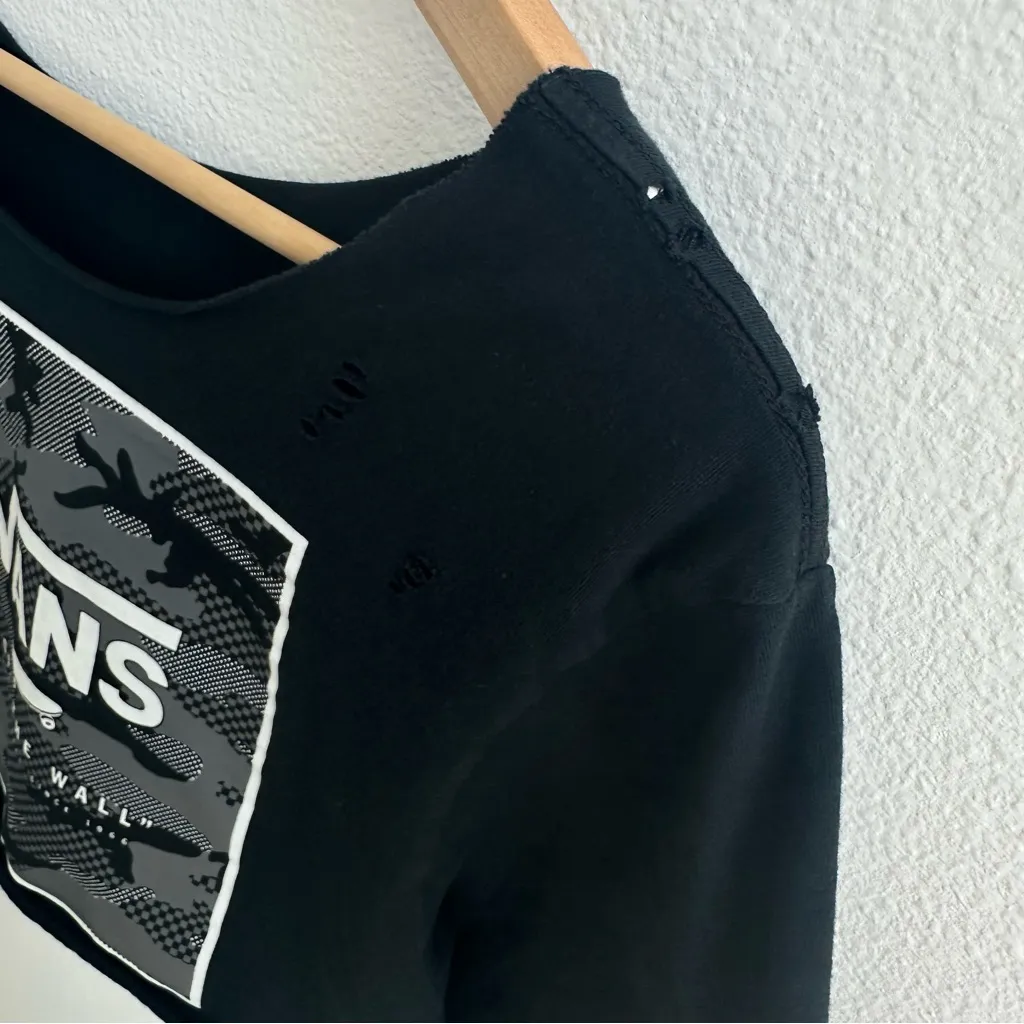 Vans Black Destroyed Off the Shoulder Cropped Top - Image 3