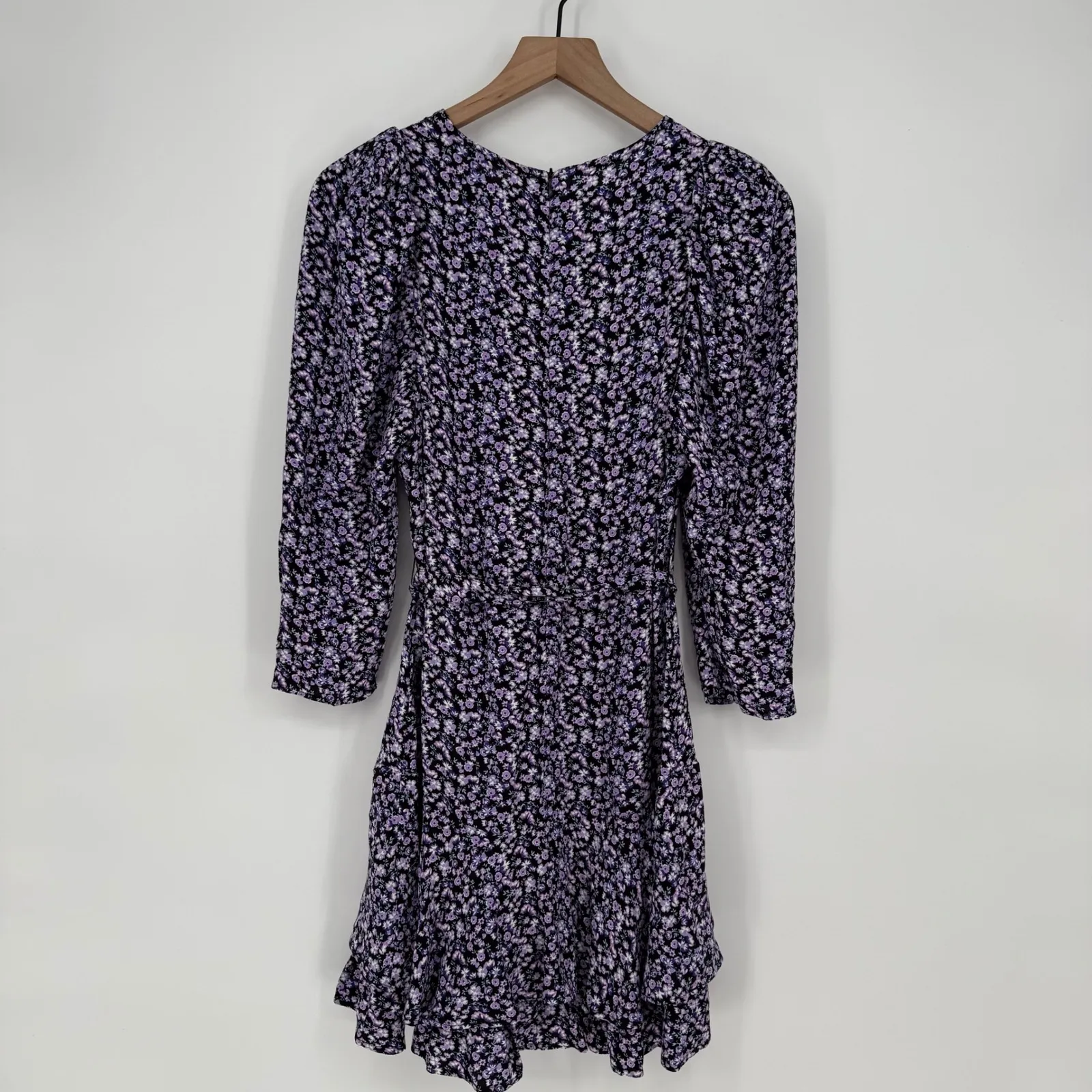 ZARA Floral Print Long Sleeve Wrap Dress Purple Black Size S - Image 7