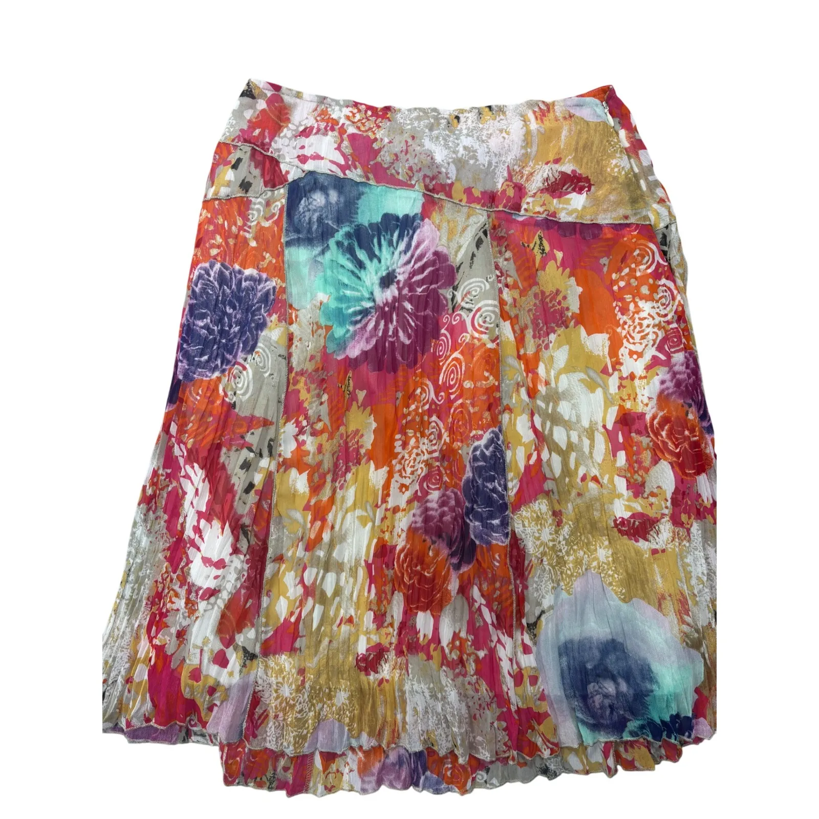 Tribal Floral Size 6 Pleated Skirt Colorful Print Multicolored Knee Length‎ - Image 3