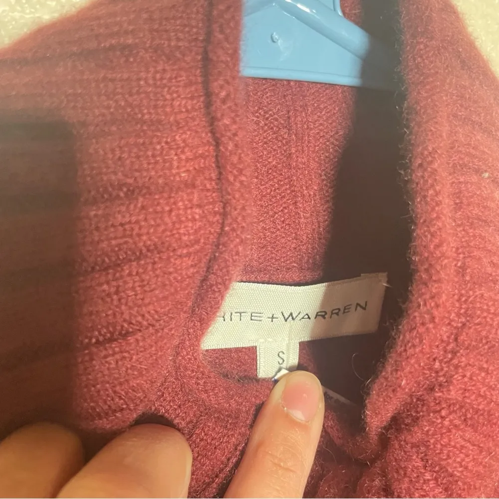 White + Warren Cashmere Rib Trim Stand neck Turtleneck Sweater Size Small A13 Red - Image 5