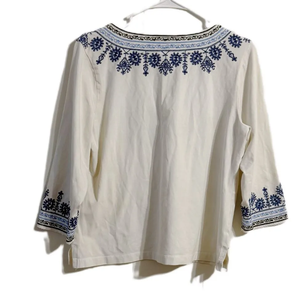 Laura Ashley White Blouse with Blue‎ Embroidery - Image 4