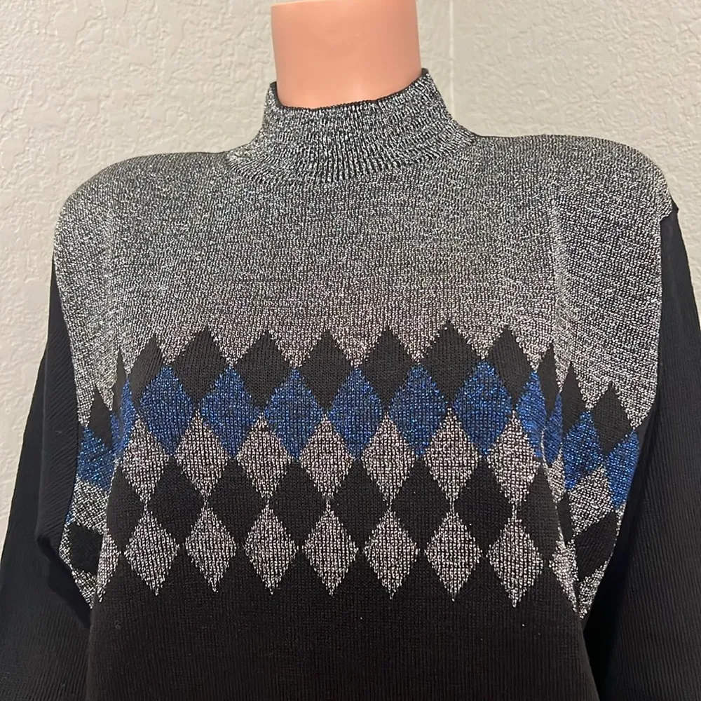 Alfred Dunner Diamond Pattern Sweater Size 1X LA SCALA BLACK SHINE SILVER NWT#83 - Image 9