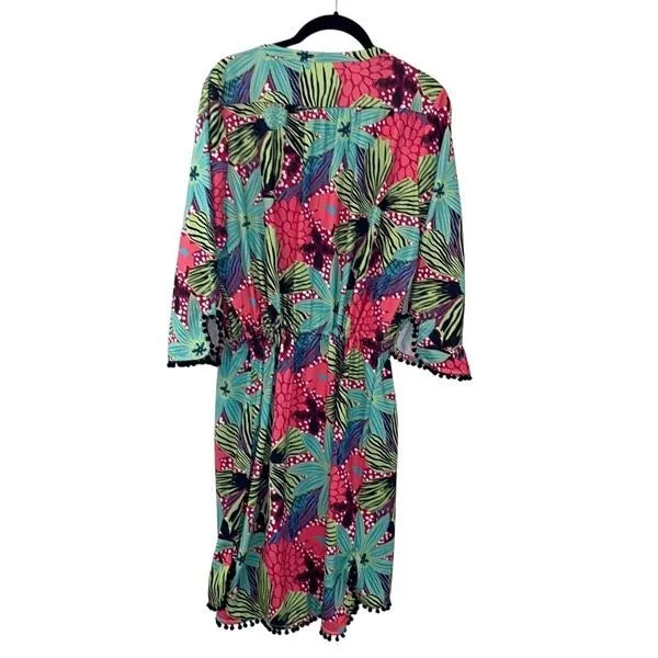 Tracy Negoshian Womens Floral‎ Pompom Trim 3/4 Sleeve Tiana Dress Blooming Large - Image 3