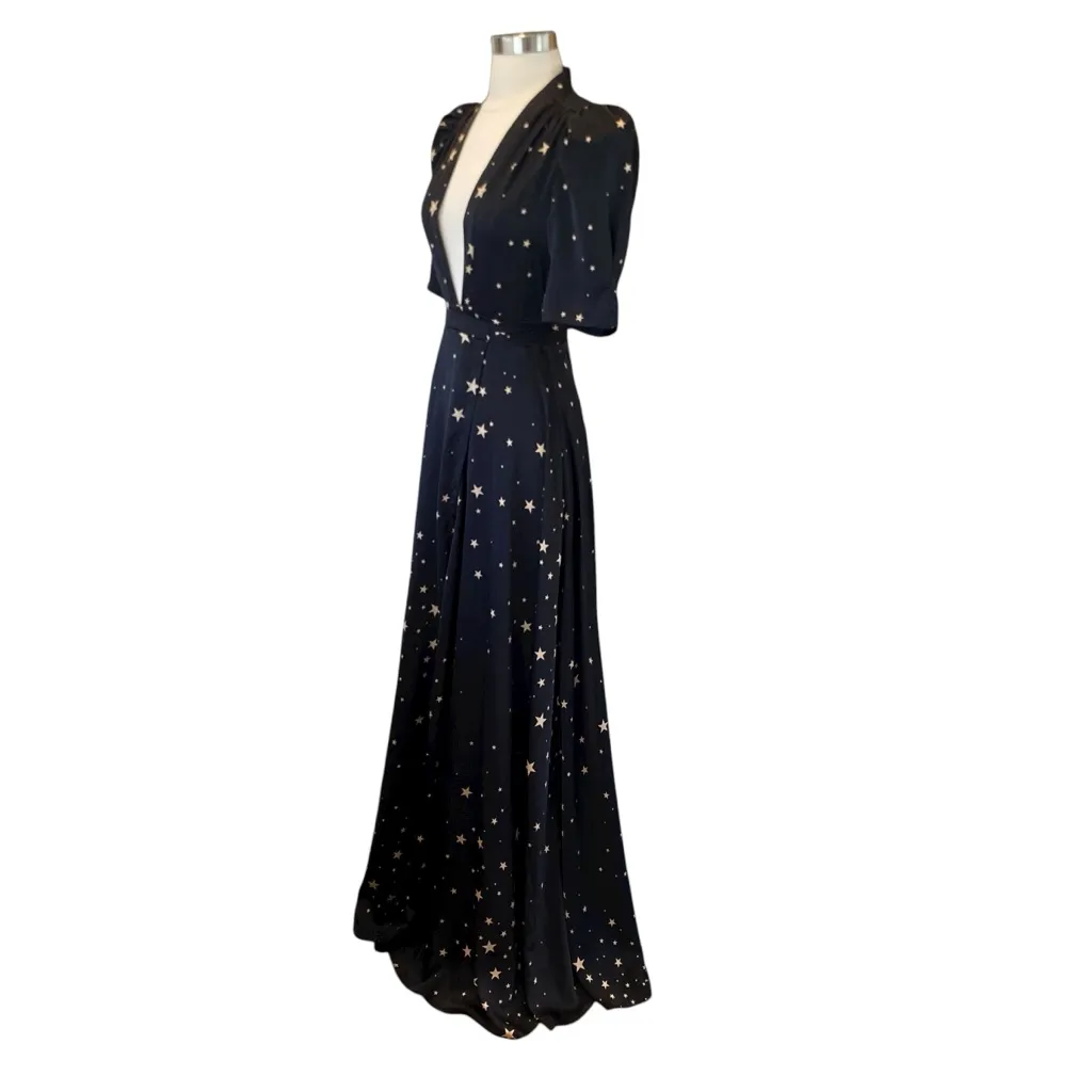 Stoned Immaculate Hollywood Black Star Print Short Sleeve Maxi Wrap Dress XS - Image 6