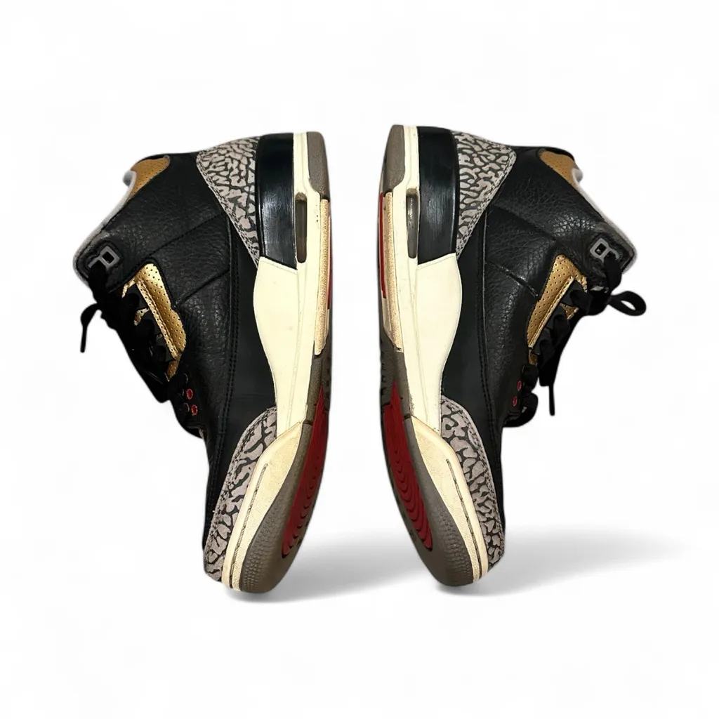 AIR JORDAN 3 RETRO CEMENT Black Gold Red High-Top Sneakers 8 - Image 3