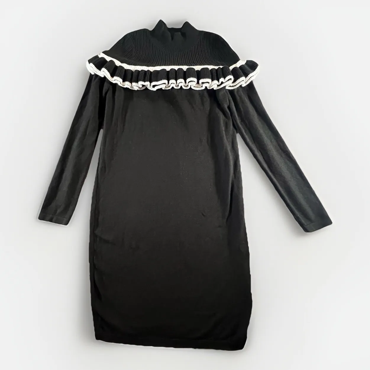 ASOS Womens Ruffle Shoulder Sweater‎ Dress Black White Size 2 Acrylic Blend - Image 2