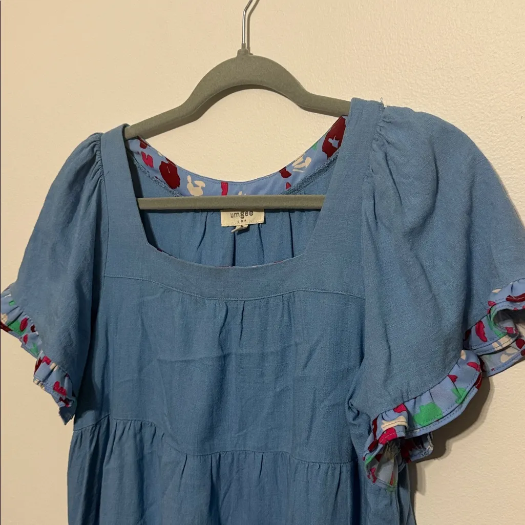 Umgee denim tiered babydoll style Dress with Colorful Ruffle Trim - Image 4
