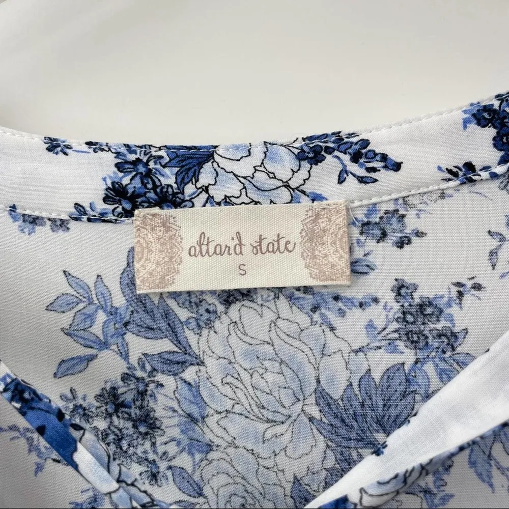 Altar’d State Floral Bell Sleeve Dress Bohemian White Blue Long Sleeve S - Image 44
