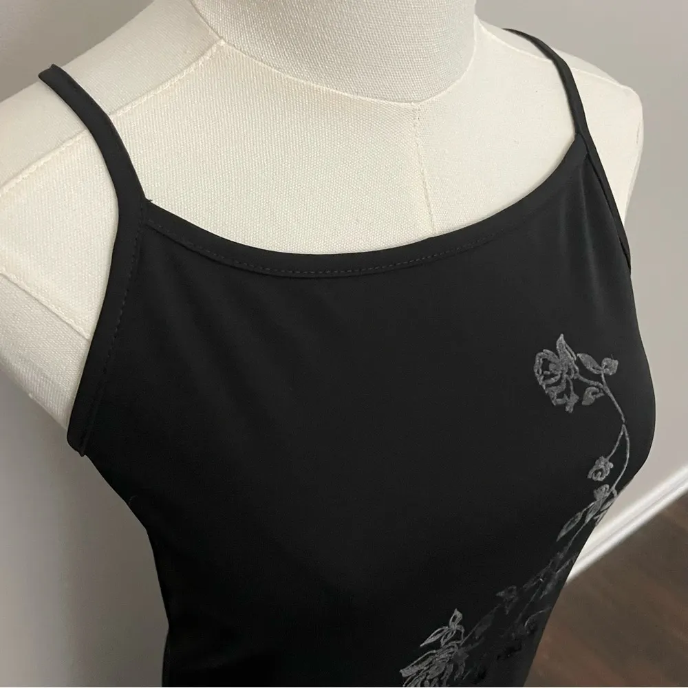 Vintage Y2K Byer Too Dress Maxi Floral Square High Neck Spaghetti Straps Black Size M - Image 6