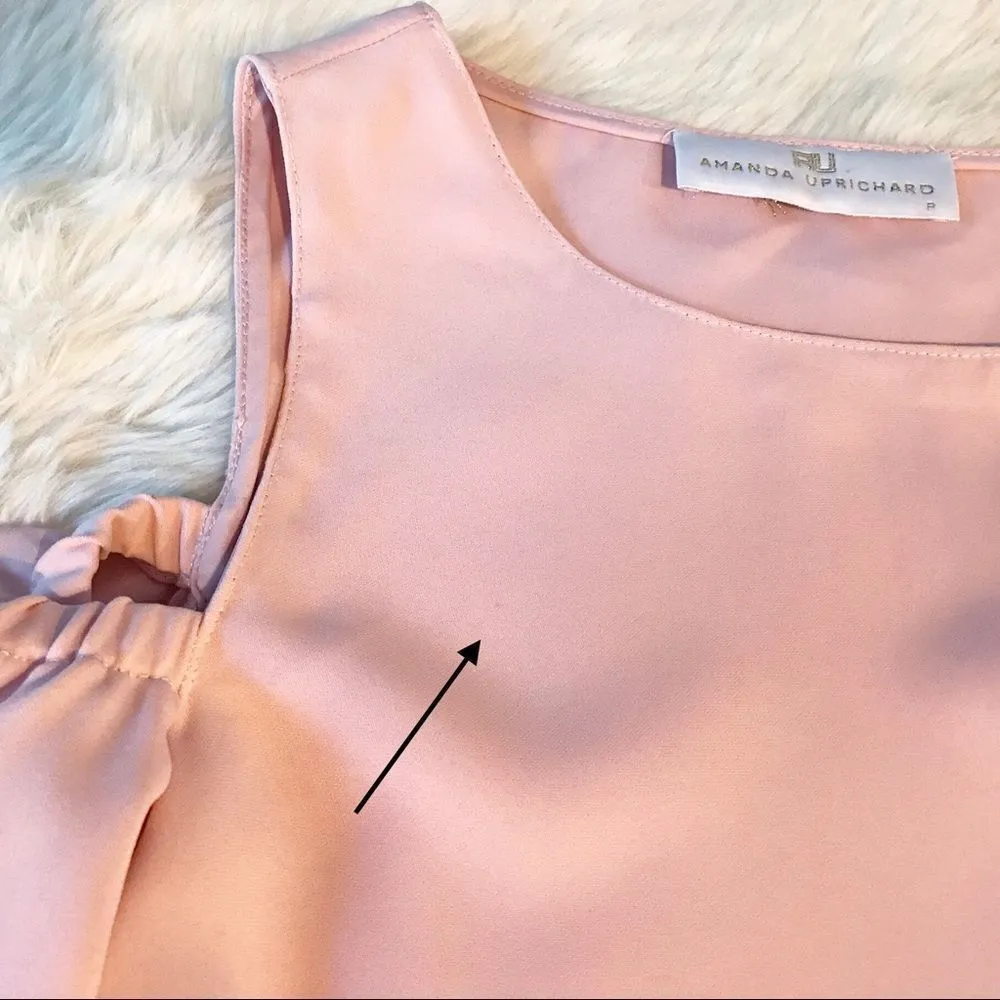 AMANDA UPRICHARD Cold Shoulder‎ Blouse Top Short Flutter Sleeve Light Pink XS - Image 9