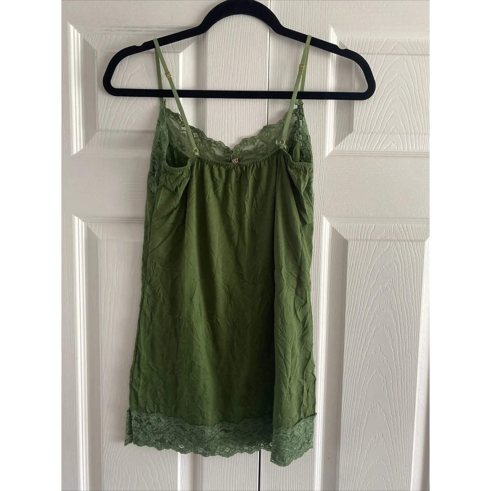 Y2K Womens Large Green Lace Cami Tank Goblincore Fairy Garden Earth USA Made - Image 4