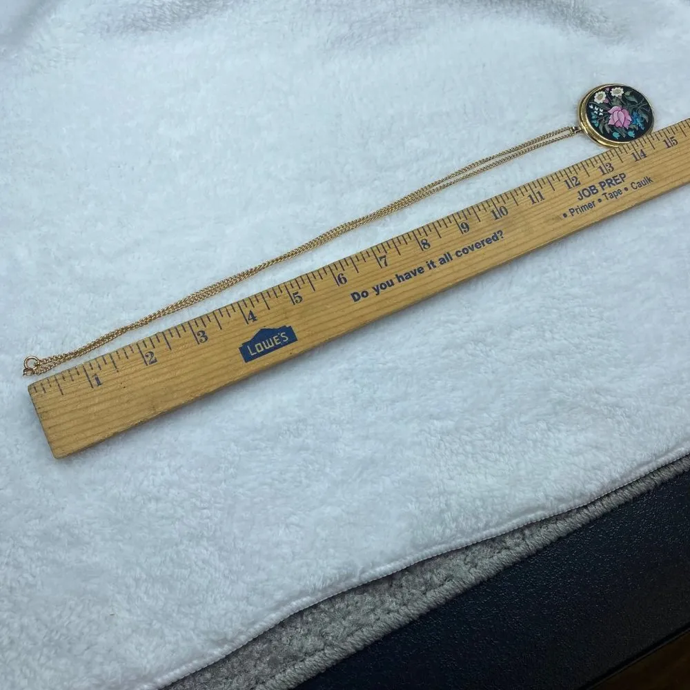 Avon Florentine Painted Oval Flower Pendant Necklace Vintage Gold Tone Framing - Image 8