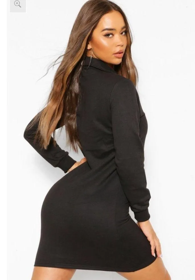 Boohoo Black Oversized Collar Dress size us 6 - Image 4