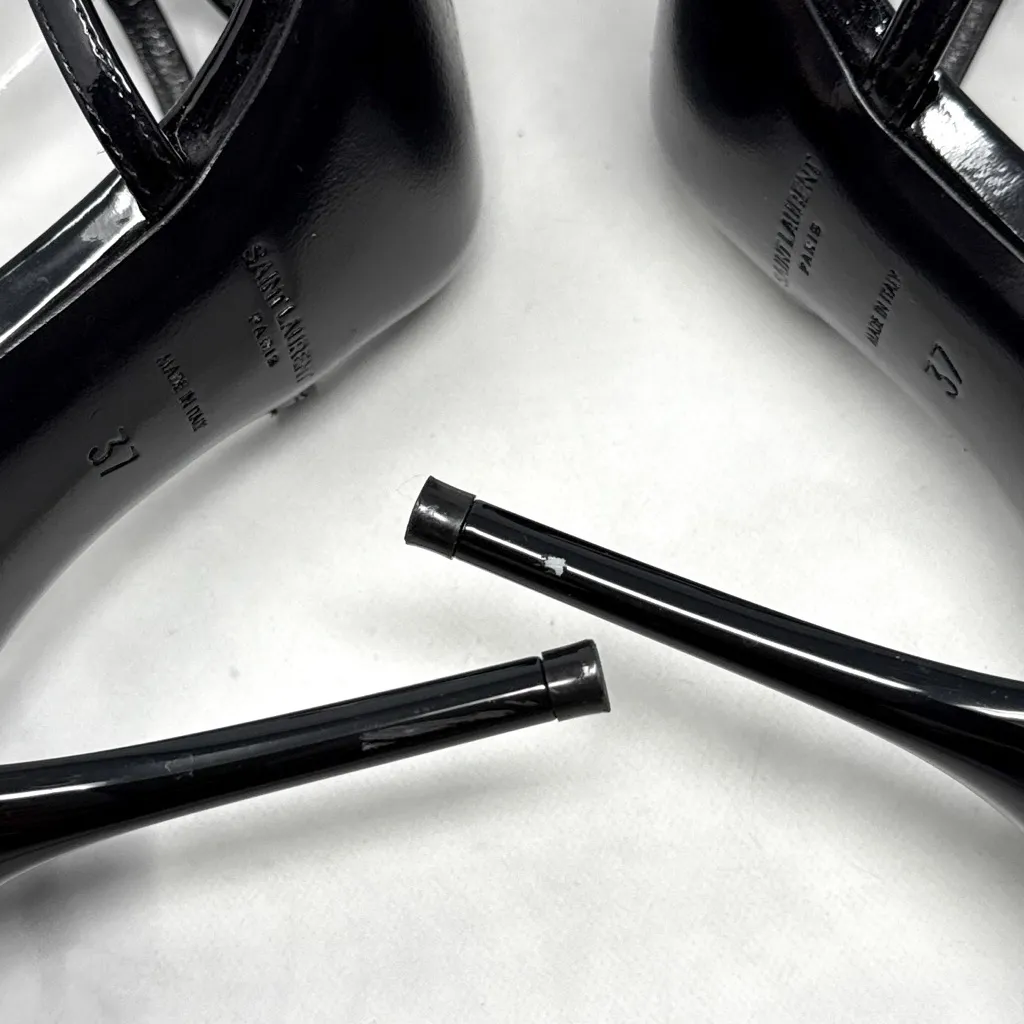 Saint Laurent YSL Cassandra Patent Leather Strappy Sandal Heel Designer Black 37 - Image 10