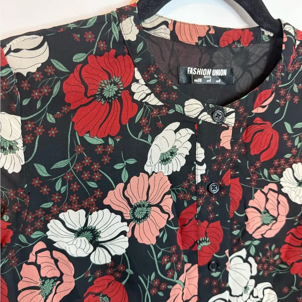 Fashion Union  Floral Button Front Ruffle Mini Dress - Image 5