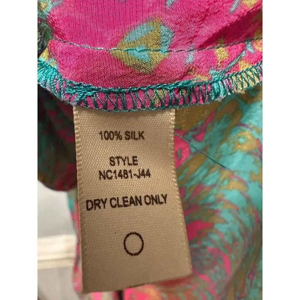 Presley Skye Silk Day Glo Snake Print Dress A line Short Sleeve Elastic Waist S - Image 5